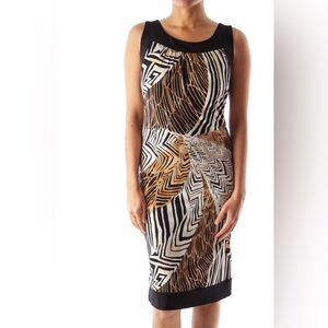 AB Studio Shift Dress Womens Small Black Tan Animal Knit Tank Style Pull Over